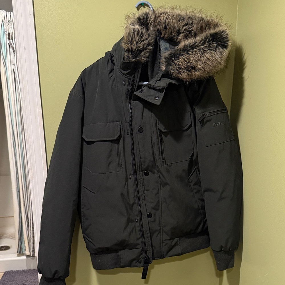 Michael Kors Black Puffer Jacket with Fur Trim